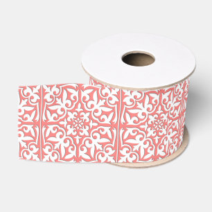 Ruban Gros-grain Tuile marocaine - rose de corail et blanc
