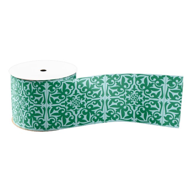Ruban Gros-grain Tuile marocaine - turquoise et aqua (Bobine)
