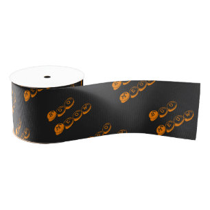 Ruban Gros-grain Typographie de Boo noir et orange Motif Halloween