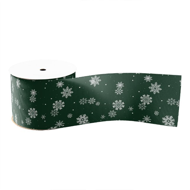 Ruban Gros-grain Vacances vertes (Green and White Snowflakes Christmas Holiday Grosgrain Ribbon
)