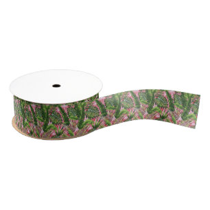 Ruban Gros-grain Vert rose Jungle tropicale Botanique