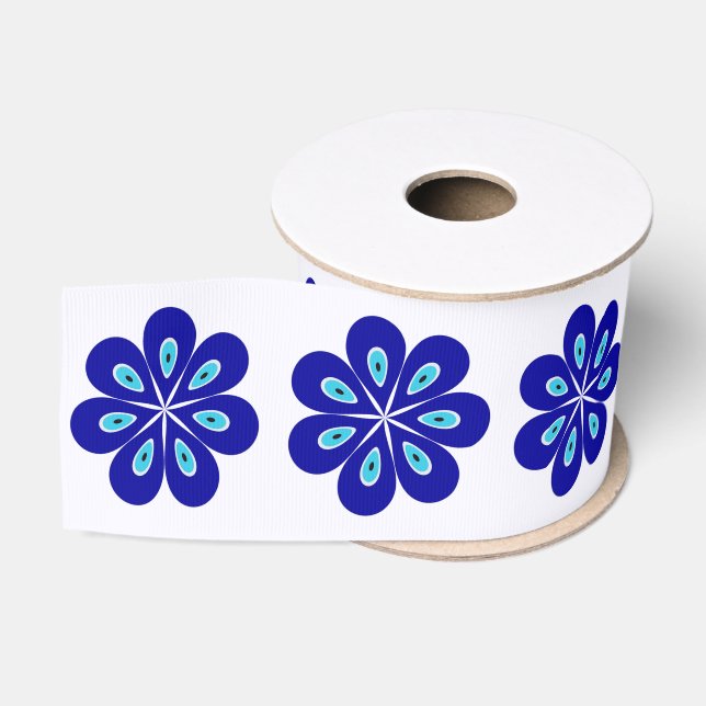 Ruban Gros-grain Vibes d'énergie positive avec un oeil floral bleu (Bobine)
