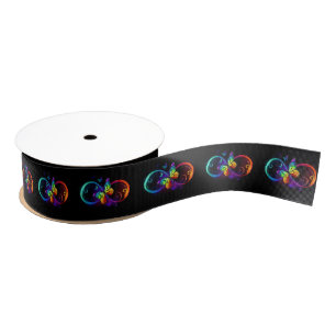 Ruban Gros-grain Vibrant infinity with rainbow butterfly on black