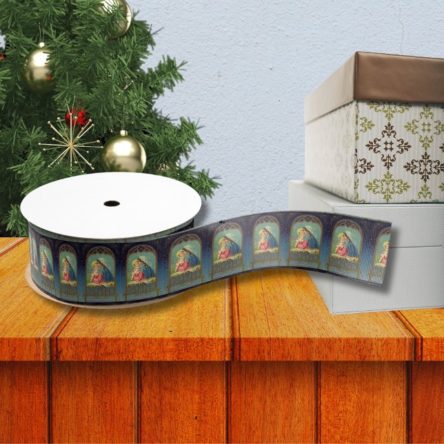 Ruban Gros-grain Vierge vintage et ruban à grains de graisse pour e (Vintage Madonna and Child Grosgrain Ribbon)