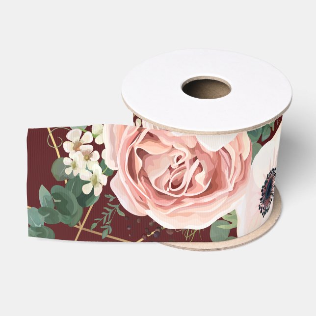 Ruban Gros-grain Vin de Rose de jardin géométrique de 3" Grosgrain (Bobine)