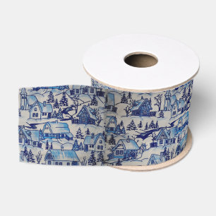 Ruban Gros-grain Vintage Blue Christmas Village