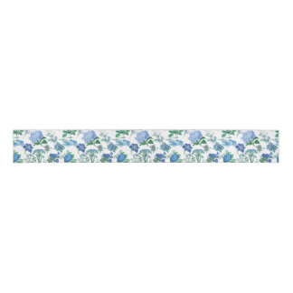 Ruban Gros-grain Vintage Blue Flowers Ribbon