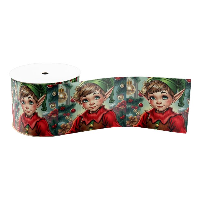 Ruban Gros-grain Whimsical Cartoon Elf | Christmas (Bobine)