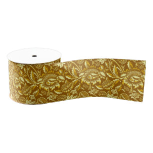 Ruban Gros-grain William Morris Fleurs de soleil, moutarde or & jau