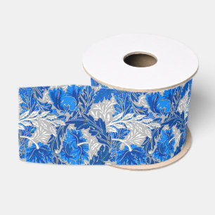 Ruban Gros-grain William Morris Floral, Sapphire Blue and Grey