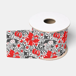 Ruban Gros-grain William Morris Iris et Lily, noir, blanc et rouge