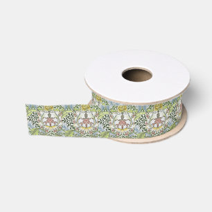Ruban Gros-grain William Morris Vintage Floral rose Myrtle vert