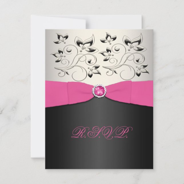 Ruban imprimé Carte RSVP rose, noir et argent (Devant)