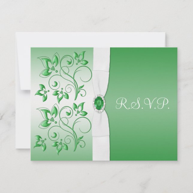 RUBAN IMPRIMÉ Vert émeraude, Carte de réponse blan (Devant)