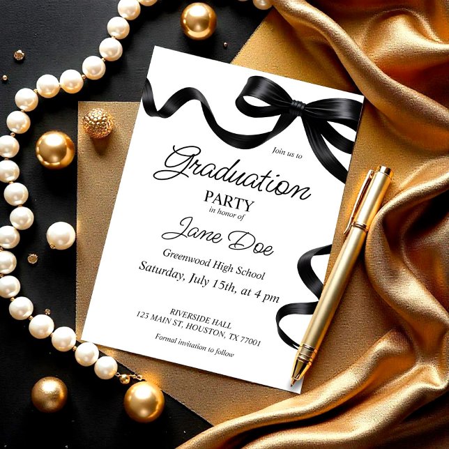 Ruban pour invitation de graduation à nœud noir Gr (Graduation Invitation Black Bow Editable,Ribbon Grad Digital Invite,College High School Announcement)