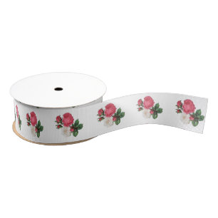 Ruban rose et blanc 1,5" de gros-grain de roses de