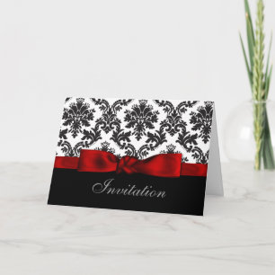 ruban rouge mariage damassé Invitations