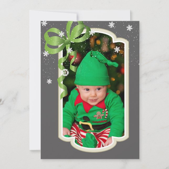 Ruban vert, carte de Noël photo recto verso (Devant)