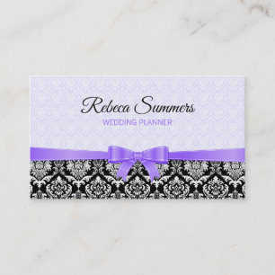 Ruban violet noir et blanc Damas Carte de visite