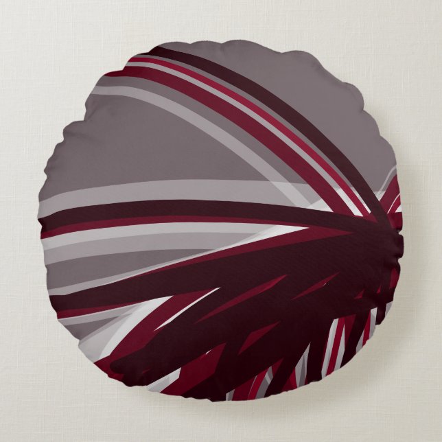 Rubans artistiques gris et bordeaux Coussin rond (Devant)