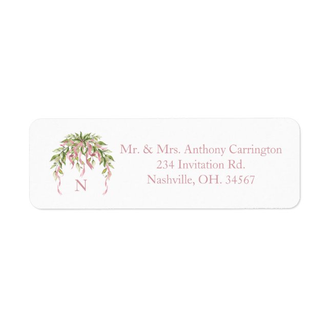 Rubans rose Monogramme Floral Elegant Adresse de r (Devant)