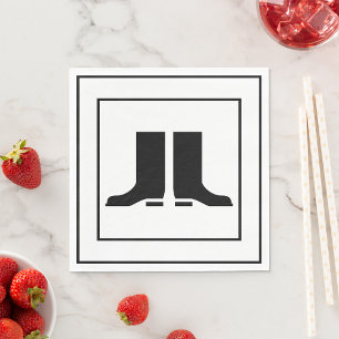 Rubber Boots Safety Sign Black White Gumboot Napkin