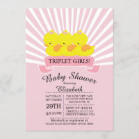 Rubber Canard Triplet Girls Baby Shower Invitation