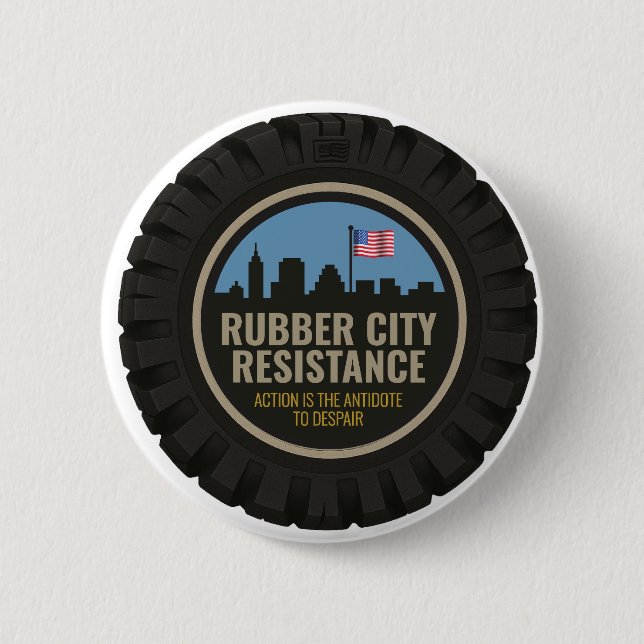 Rubber City Resistance button - new logo  (Front)