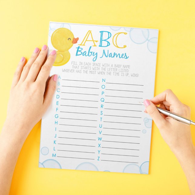 Rubber Duck ABC Baby Name Game Pack Notepad (ABC Baby Names Watercolor Rubber Duck Baby Shower Game Pack of 40 Answer Sheets)