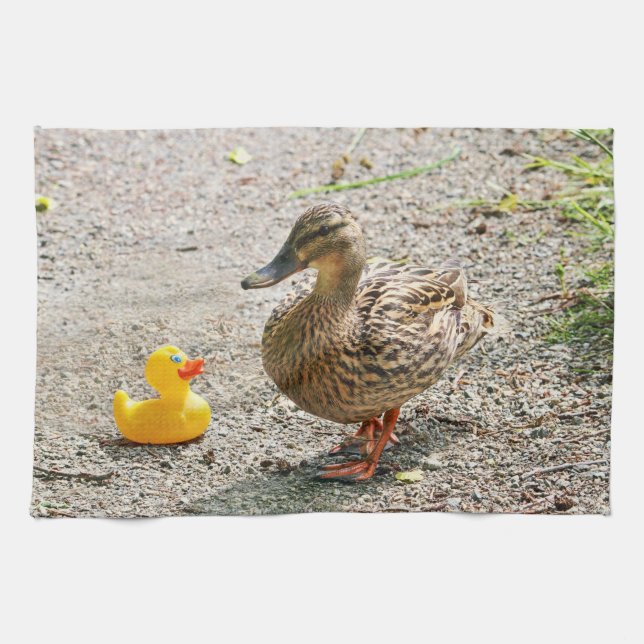 Rubber Duck and Mother Duck Kitchen Towel (Horizontal)