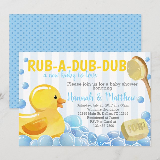 Rubber Duck Baby Shower Invitation Invite (Front/Back)
