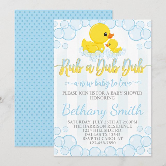 Rubber Duck Baby Shower Invitation Invite (Front/Back)