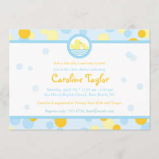 Rubber Duck Baby Shower Invitations Blue & Yellow
