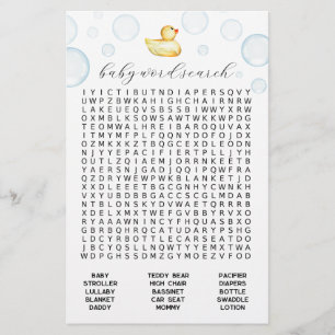 Rubber Duck Baby Shower Word Search Game