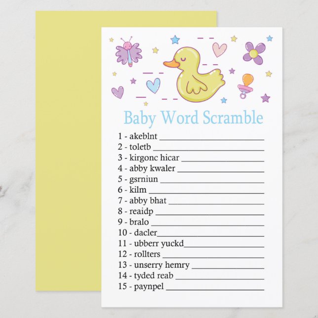 Rubber duck Baby word scramble game (Front/Back)