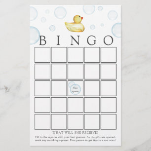 Rubber Duck Bingo Baby Shower Game Card