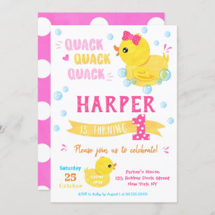 Rubber Duck Birthday Invitations Girl