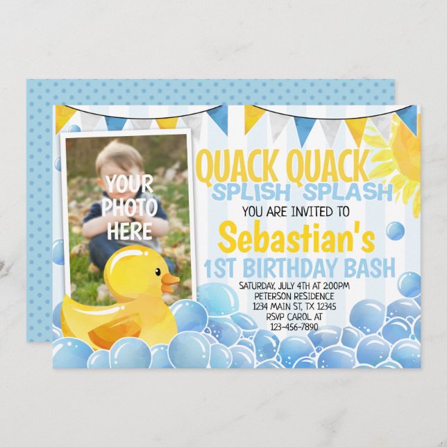 Rubber Duck Birthday Party Invitation Invite (Front/Back)