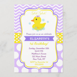 Rubber Duck Birthday Party Invitations girl