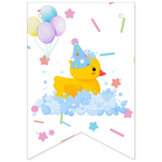 Rubber Duck Birthday with Bubbles and Confetti  Bunting Flags