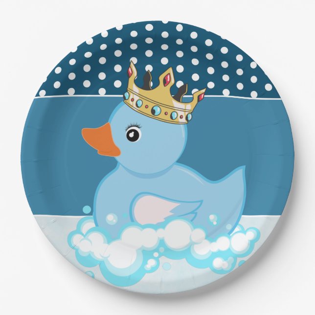 Rubber Duck (Blue) Birthday Party Paper Plate (Front)