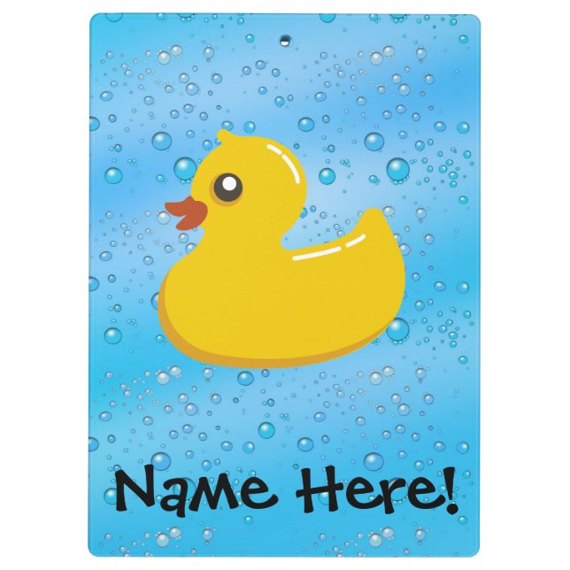Rubber Duck Blue Bubbles Personalized Kids Clipboard (Back)