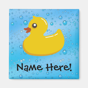 Rubber Duck Blue Bubbles Personalized Kids Magnet
