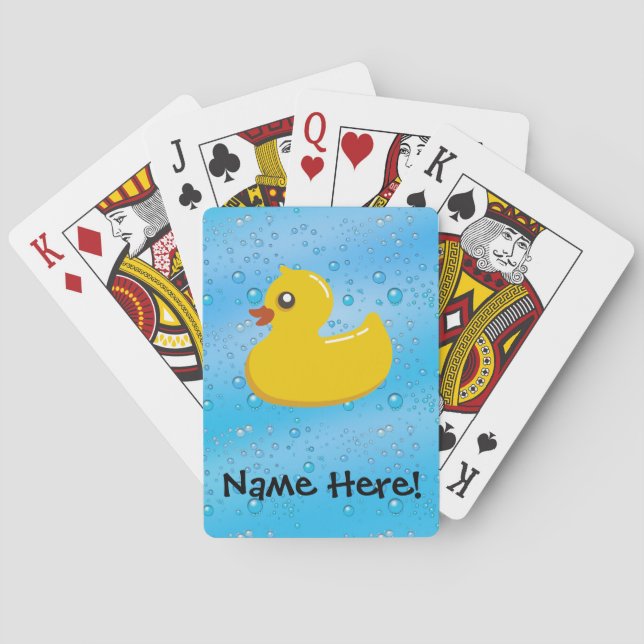 Rubber Duck Blue Bubbles Personalized Kids Playing Cards (Back)