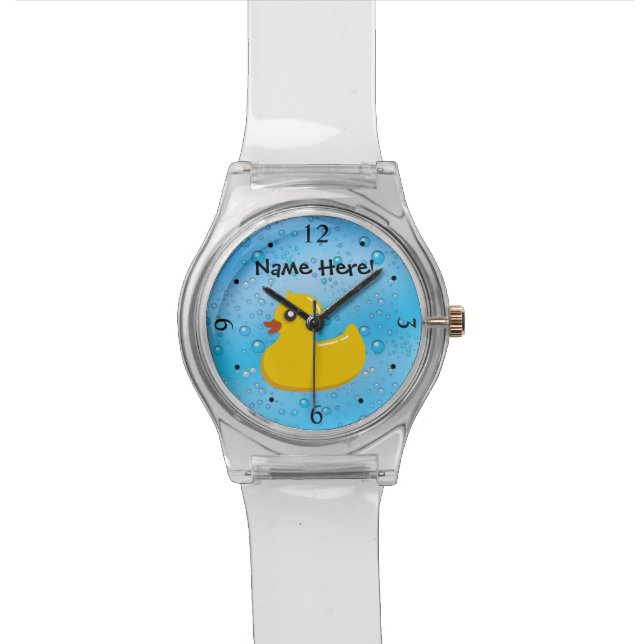 Rubber Duck Blue Bubbles Personalized Kids Watch (Close Up)