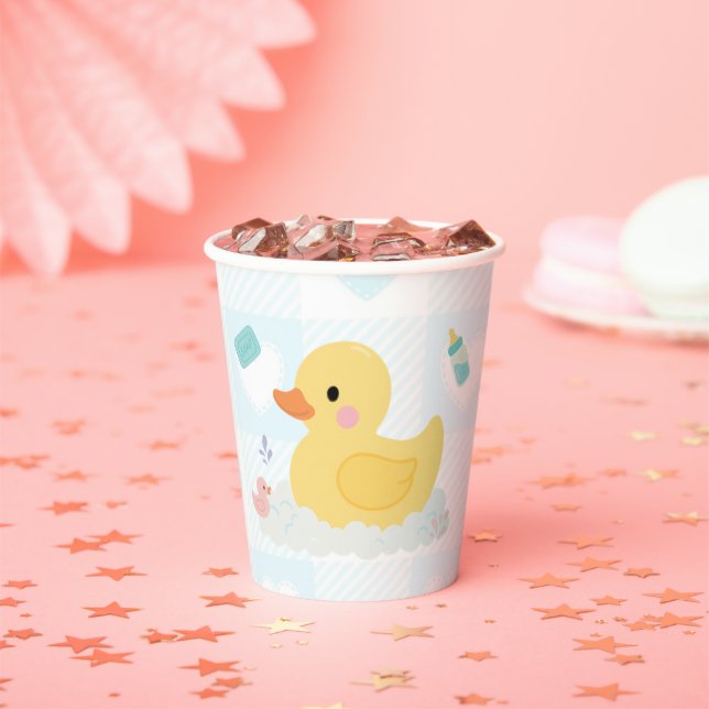 Rubber Duck Blue Hearts Baby Shower Paper Cups (Insitu)