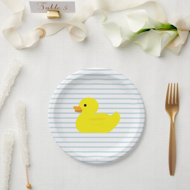 Rubber Duck Blue Stripe Paper Plate (Wedding)