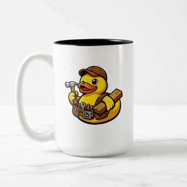 Rubber Duck Carpenter Two-Tone Coffee Mug (Left)