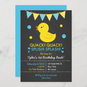 Rubber Duck Chalkboard 1st Birthday Invitation