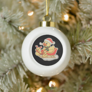 Rubber Duck Christmas Santa Hat Sleigh Xmas Ceramic Ball Christmas Ornament
